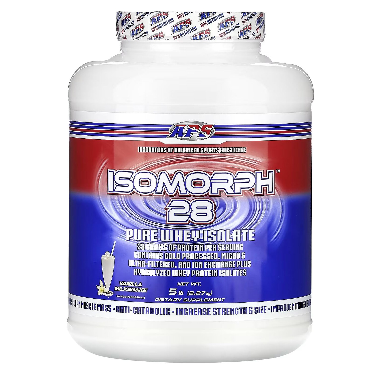 

Isomorph 28, Чистый сывороточный изолят, ванильный молочный коктейль, 5 фунтов (2,27 кг) Aps