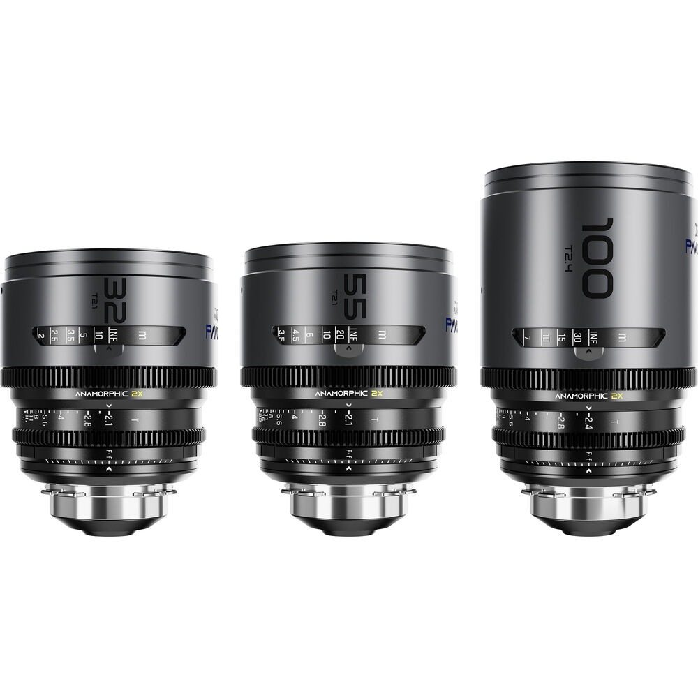 

Комплект из 3 линз DZOFilm PAVO 2x Anamorphic 32/55 T2.1 и 100 мм T2.4 (синее покрытие, крепление PL/EF, ножки)