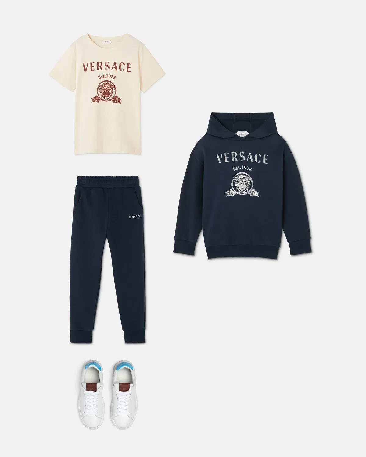Детские трикотажные спортивные брюки с принтом логотипа VERSACE, синий — фото 2
