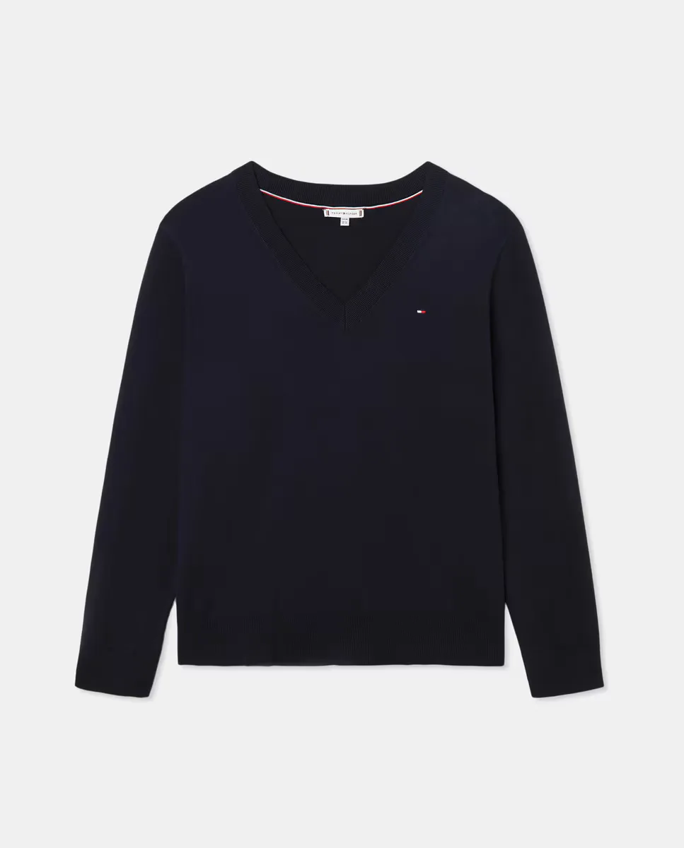 

Женский свитер с V-образным вырезом и длинными рукавами Tommy Hilfiger, темно-синий