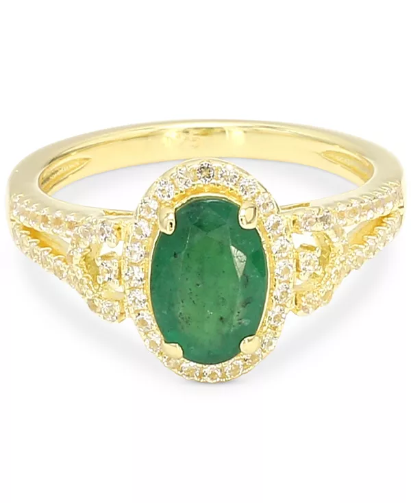 

Кольцо с овальным ореолом изумруда (1-1/4 карата) и белого сапфира (1/3 карата) из серебра 14 карат с золотым покрытием Macy'S, emerald