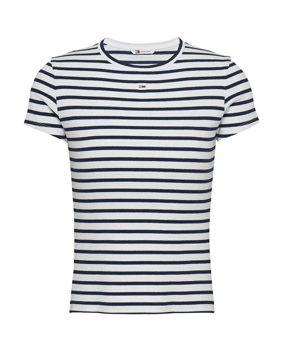 

Футболка в рубчик с круглым вырезом и приталенным кроем Tommy Jeans, белый