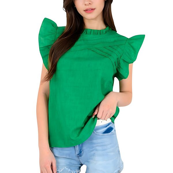 

Женский топ с рюшами на рукавах и плиссировкой спереди Anna-Kaci, Green