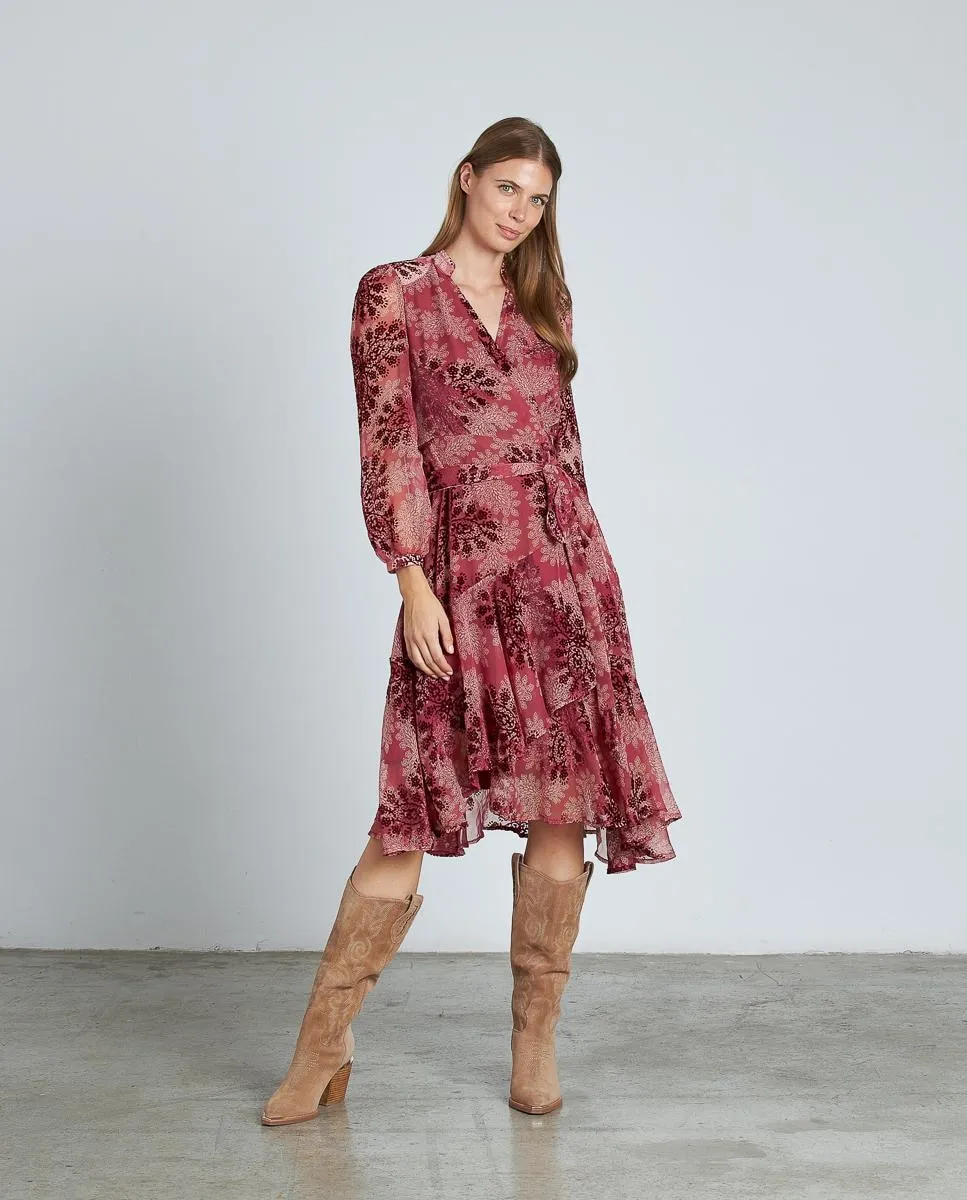 

Платье миди с расклешенной юбкой и пышными рукавами с бархатными деталями Alma en Pena, розовый