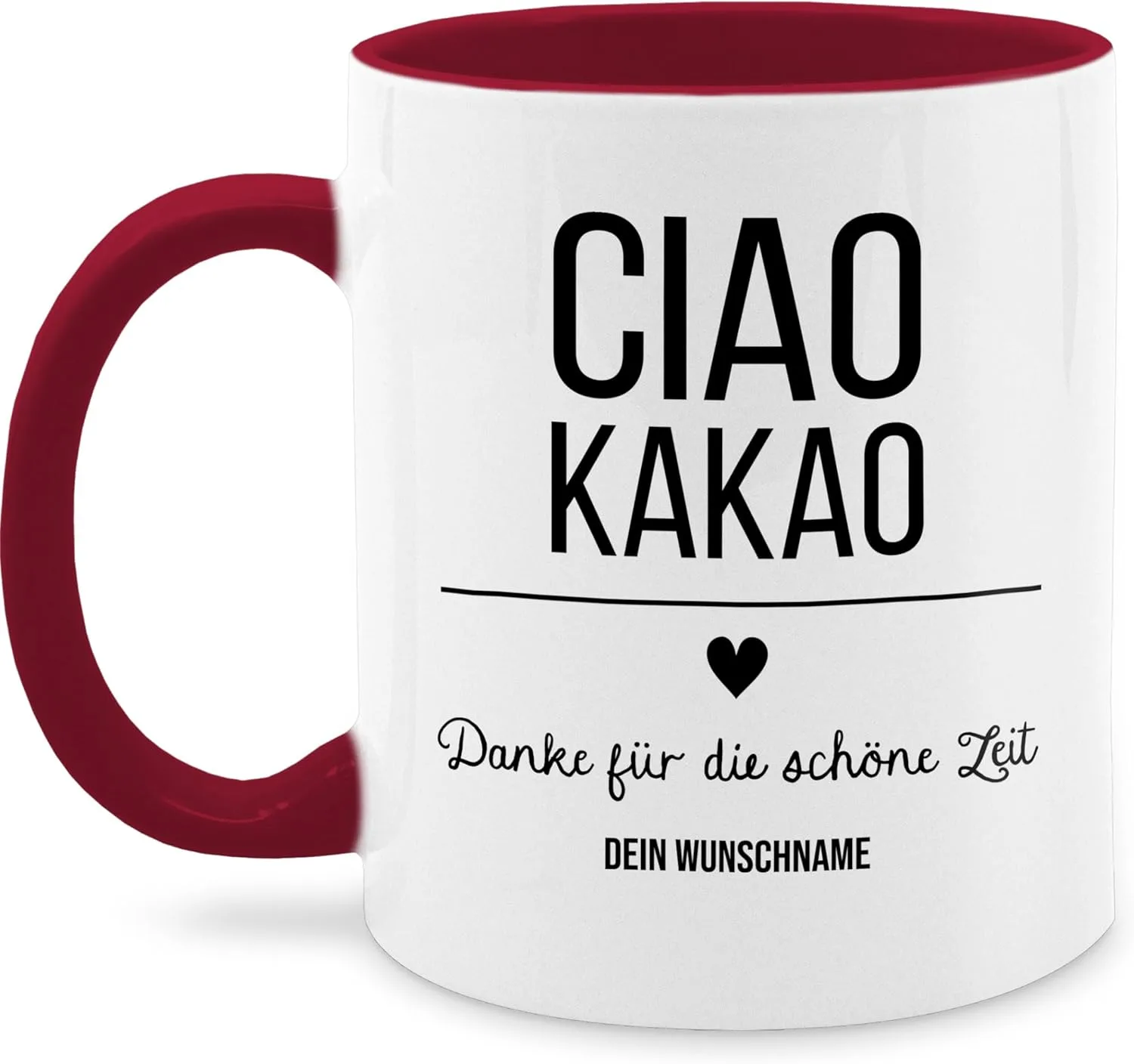 Кружка 325 мл Educator Ciao Kakao Danke für die schöne Zeit Bordeaux Red Geschenk mit Namen personalisiert by Shirtracer