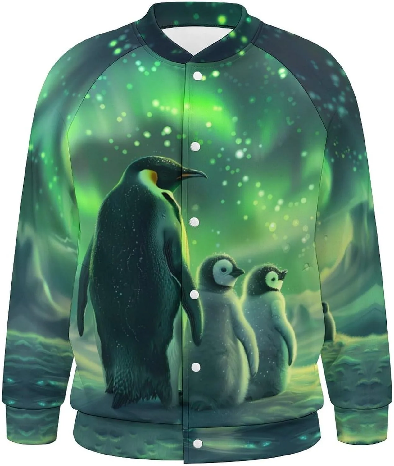 Generic Куртка-бомбер Green Aurora Borealis Penguin мужская легкая бейсбольная куртка-варенка — фото 4