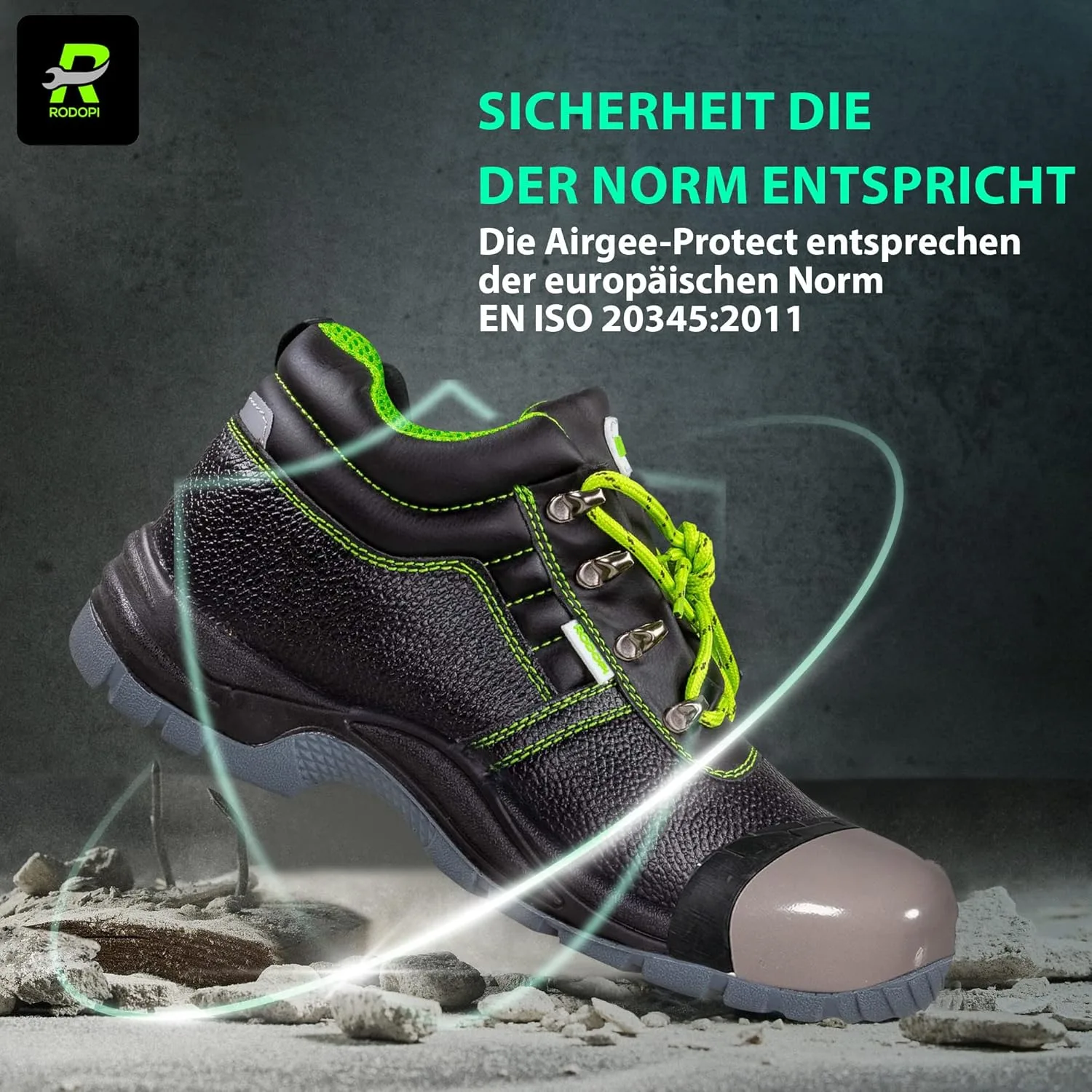 Отличные ботинки RODOPI S3 Airgee-Protect для мужчин и женщин, размеры 40-47, защитная обувь, EN ISO 20345:2011, с защитным стальным носком, черный — фото 2