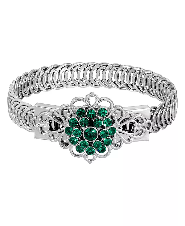

Серебряный браслет-пояс с изумрудно-зеленым цветком 2028, green