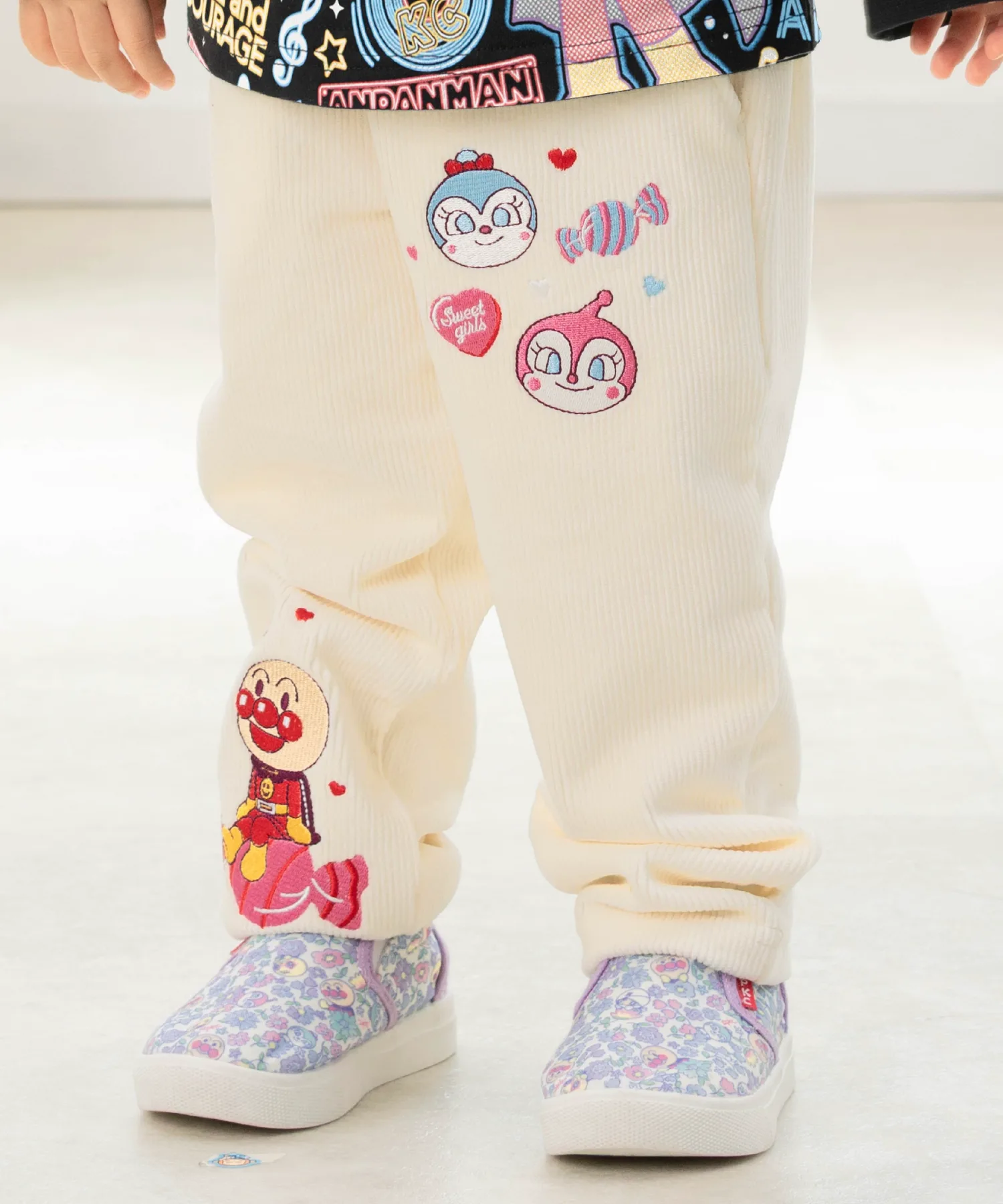Детская коллекция ANPANMAN / (K) Вязаные вельветовые брюки с вышивкой Candy Anpanman Kids Collection, ivory