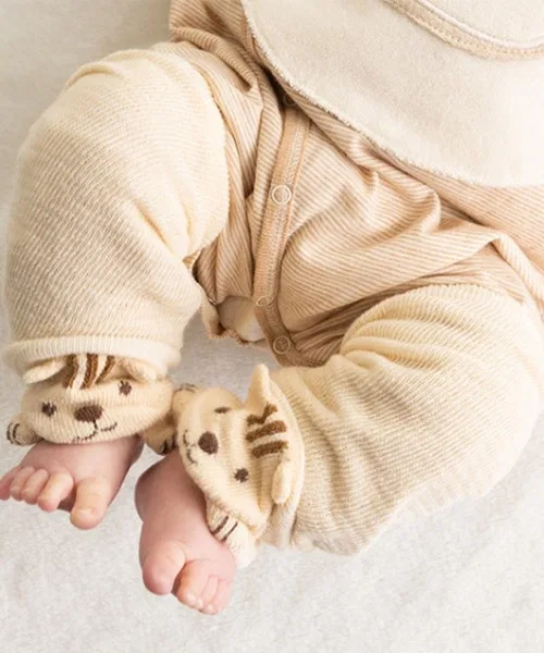 Детские гетры с объёмными животными Pompkis Baby, хлопок, бежевый