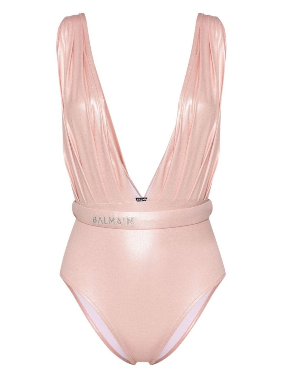 

Balmain купальник с вышитым логотипом и драпировкой, розовый