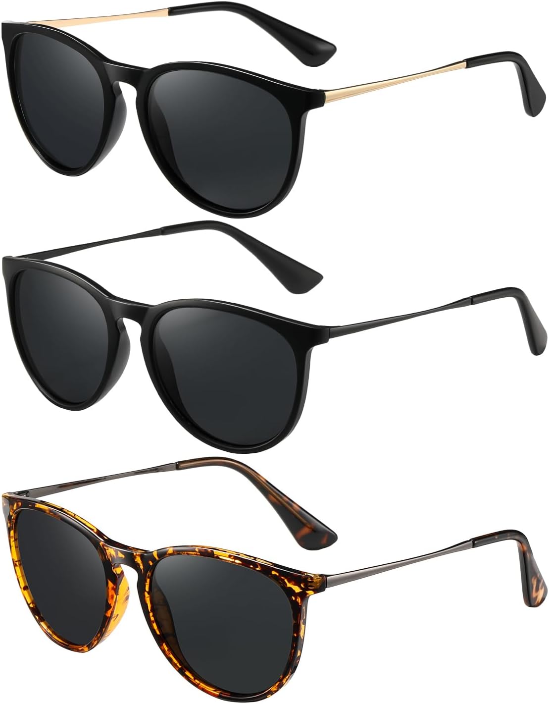 

Поляризованные солнцезащитные очки MASDUN для женщин, круглый классический дизайн, линзы с защитой от УФ-излучения, стильные солнцезащитные очки (3 шт.), Black+matte Black+leopard