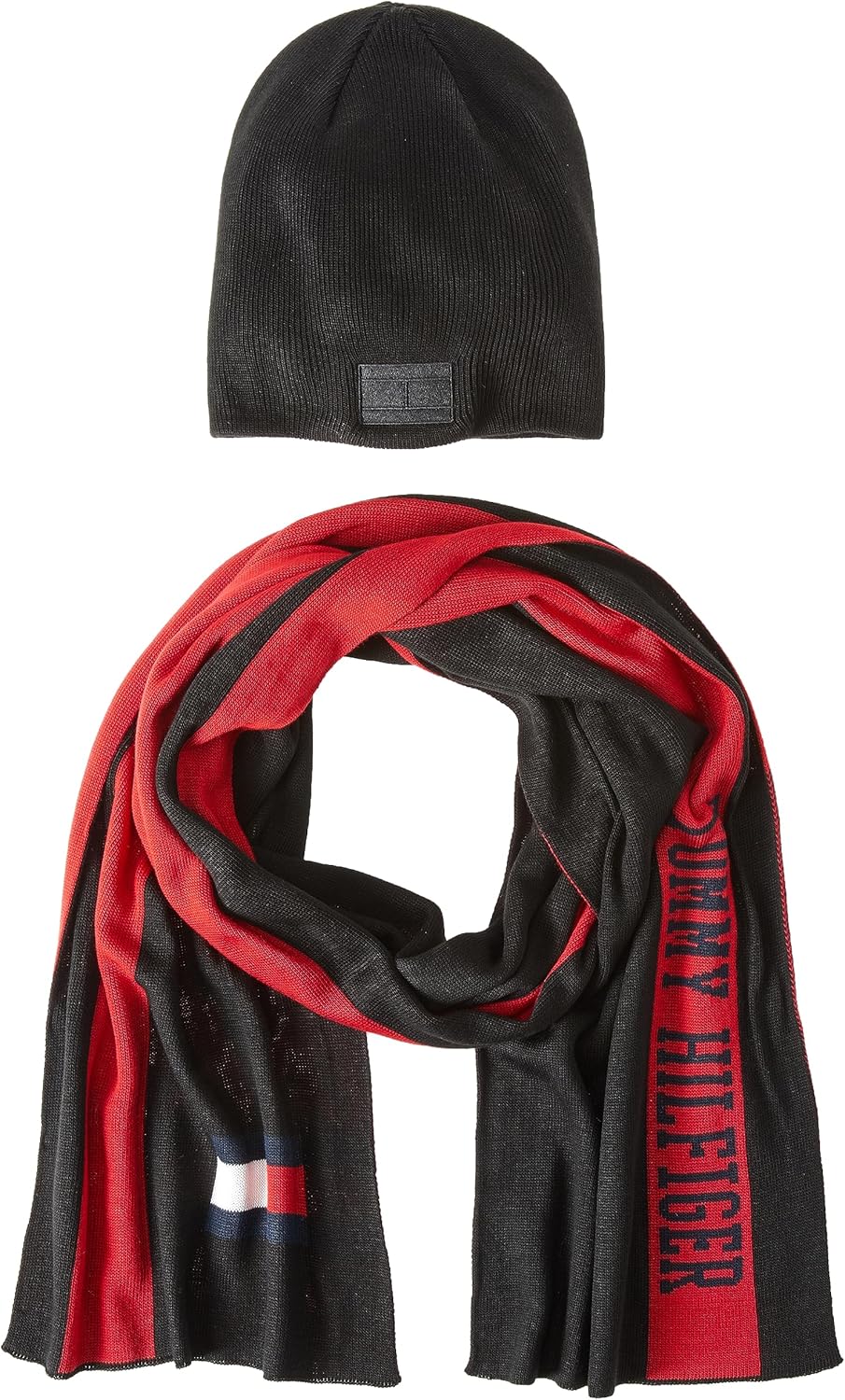 

Мужской комплект из шапки-бини с вышитым флагом и шарфа с логотипом Tommy Hilfiger, Black Multi