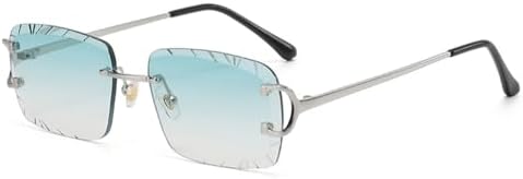 

синие коричневые солнцезащитные очки без оправы UV400 для мужчин и женщин, квадратные солнцезащитные очки для мужчин, без оправы, металлические, модные MTZJH, Silver With Green