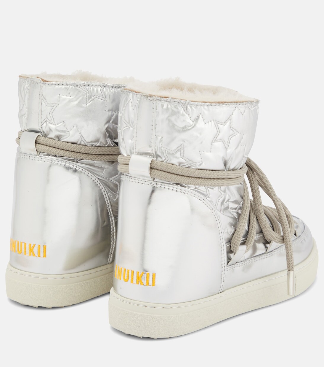 Зимние ботинки sneaker на танкетке со звездами и эффектом металлик Inuikii, серебро — фото 3
