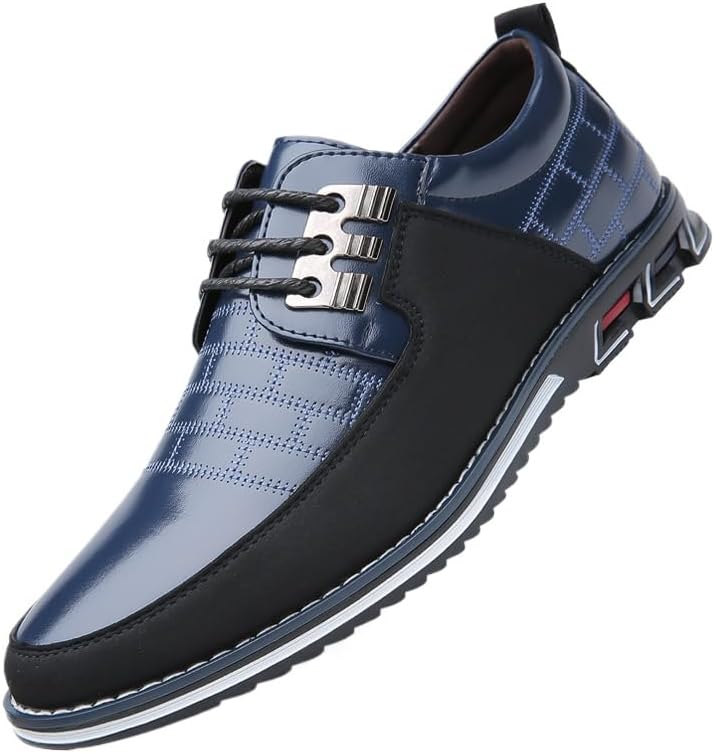 

Мужские повседневные кожаные туфли больших размеров - износостойкие, нескользящие туфли на шнуровке для офиса и ежедневной носки Hhhchpm, синий