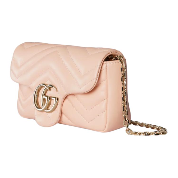Женская мини-сумка Gucci GG Marmont из натуральной кожи ягненка, цвет розовый — фото 3