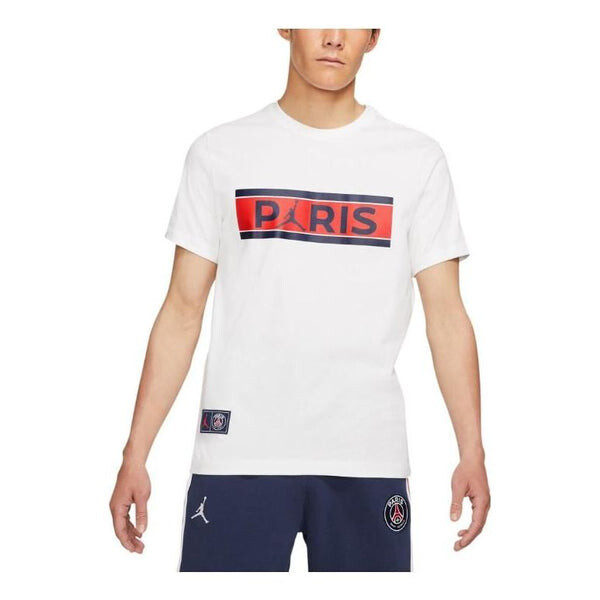 

Футболка Air Jordan Wordmark Paris Saint-Germain Alphabet Printing Soccer/Football Short Sleeve White T-Shirt, белый