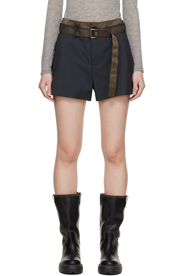 

Шорты из серой костюмной ткани и нейлоновой саржи Sacai, Gray/D Khaki