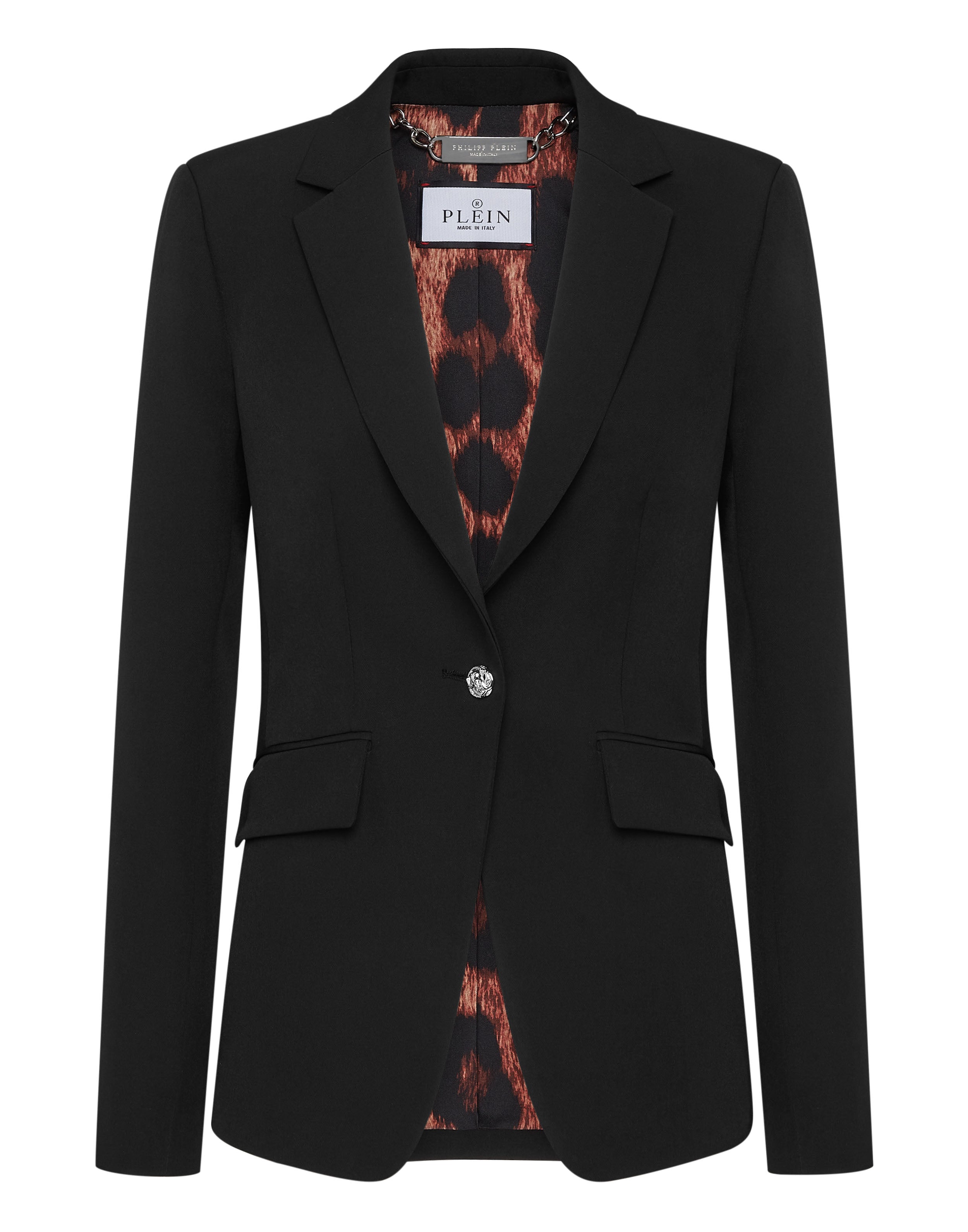 

Приталенный кади-блейзер с длинным рукавом и черепом PHILIPP PLEIN, черный