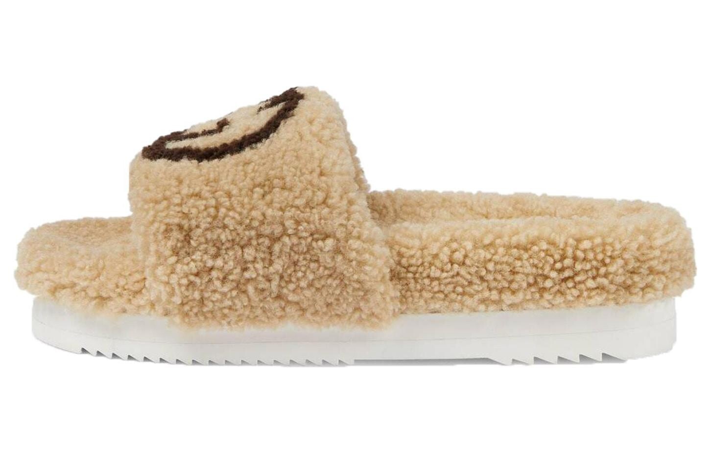 Сандалии GUCCI Slide Interlocking G Wool Light Brown Women's