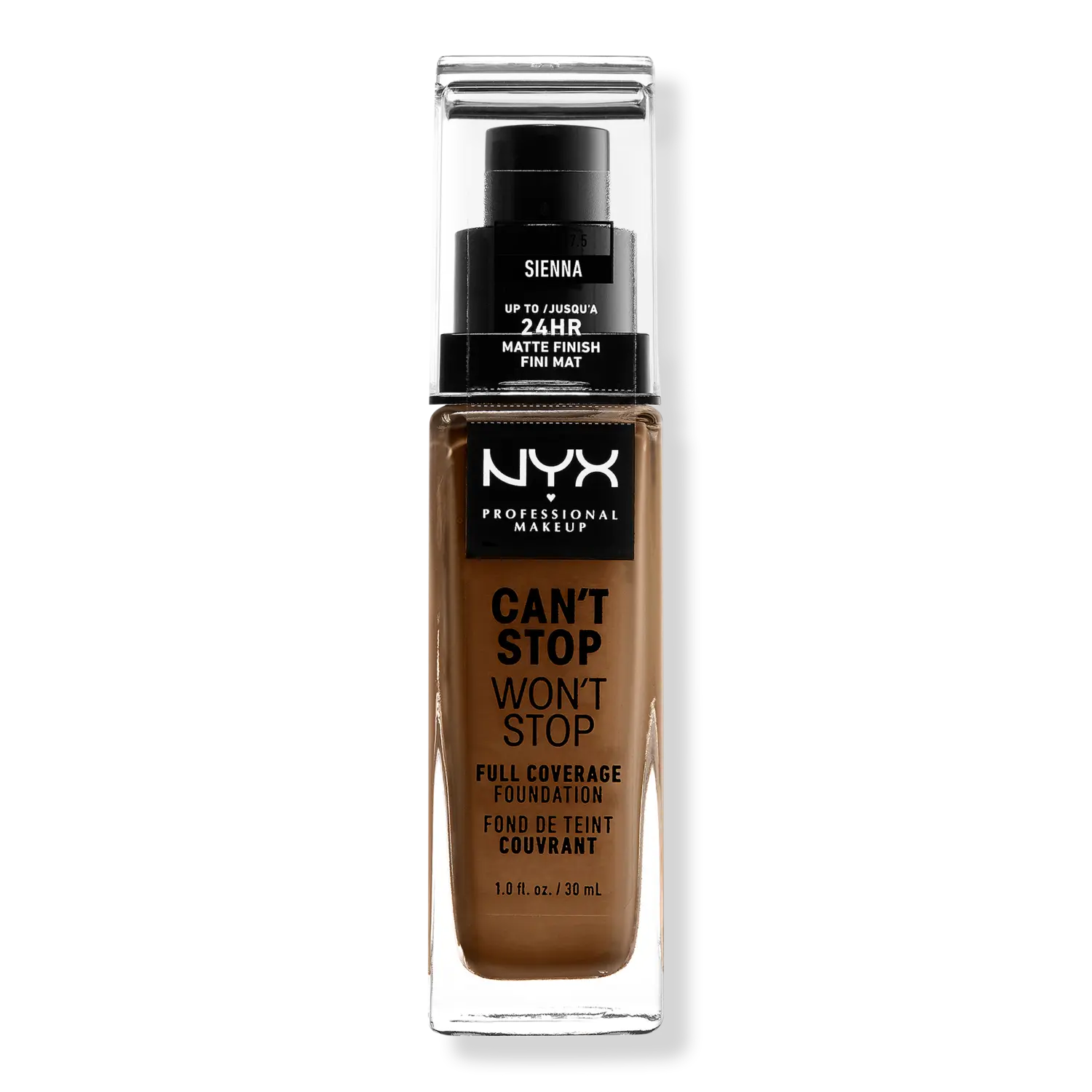 

Тональная основа Can't Stop Won't Stop с матовым покрытием, обеспечивающая полное покрытие в течение 24 часов. NYX Professional Makeup, Sienna (medium deep w/ neutral undertone)