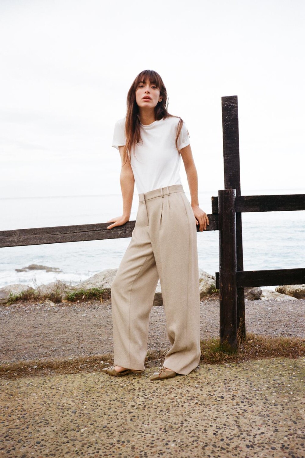 

Прямые брюки с вышивками ZARA, кэмел