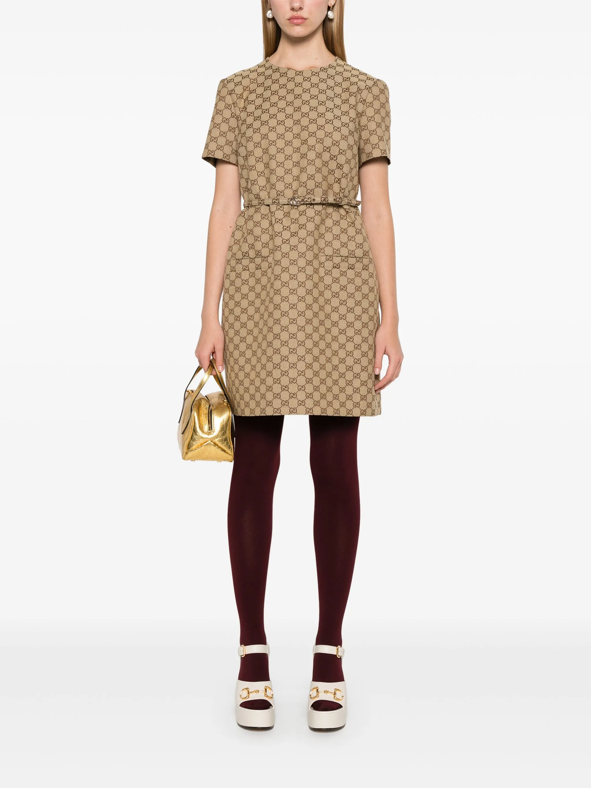 Платье мини с узором GG Supreme Gucci, коричневый — фото 2
