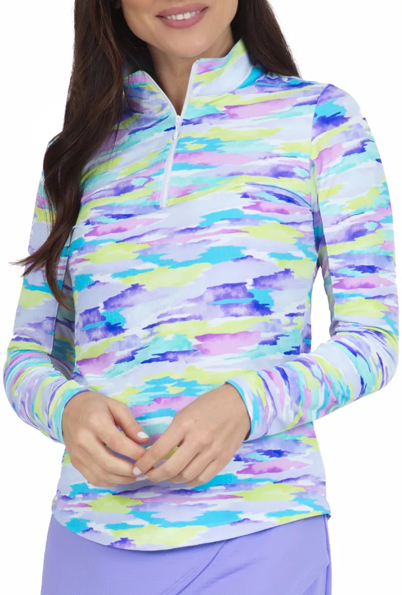 

Женская рубашка для гольфа Ibkul Jessie с длинным рукавом и молнией 1/4, цвет Plum Multi