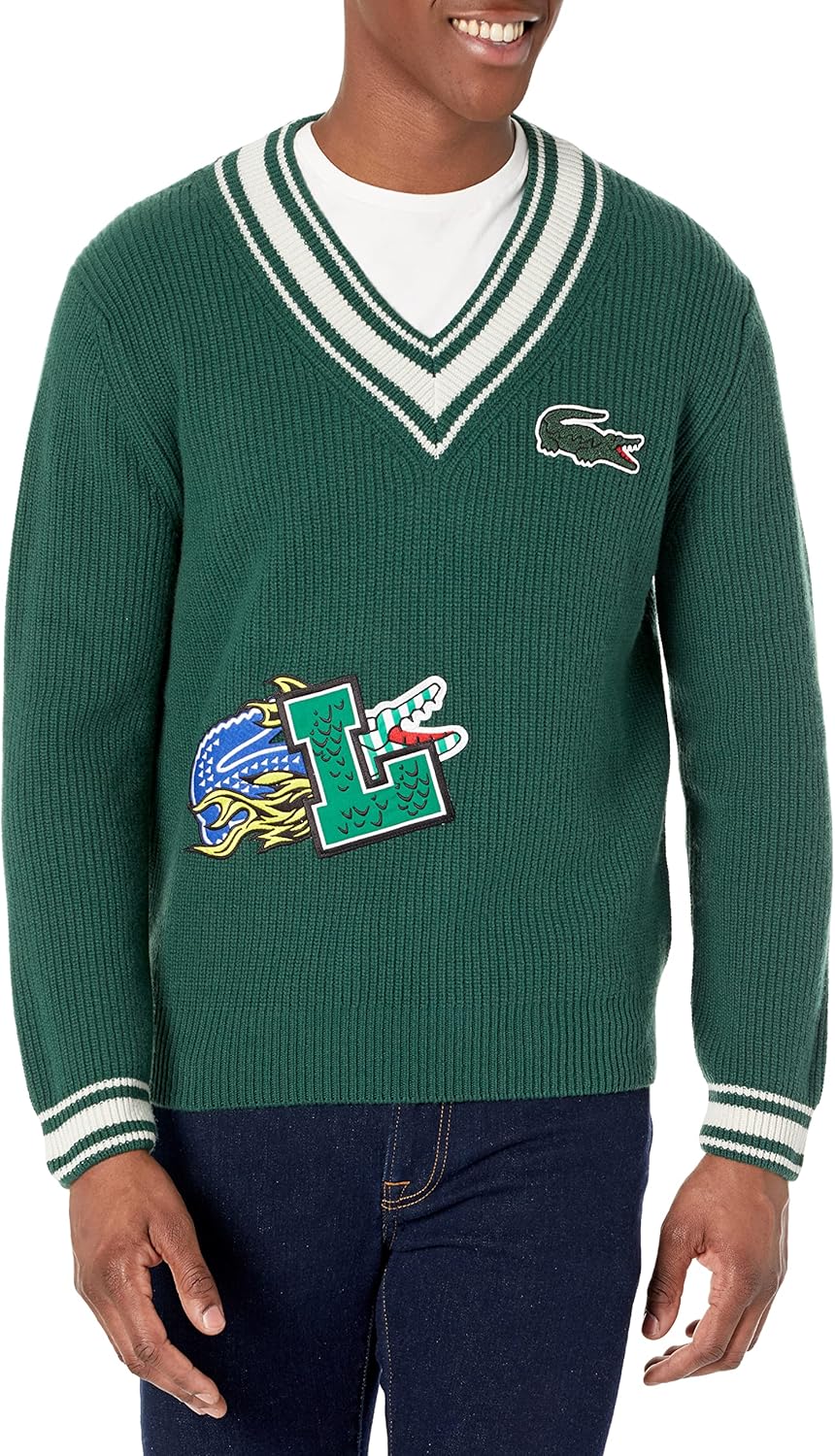 

Кроссовки Lacoste Mens Holiday Comic Badge Striped V-Neck Sweater, Vert/Farine