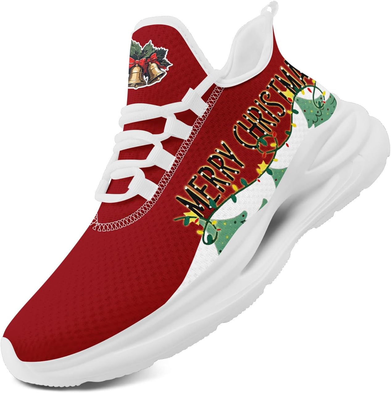 

Кроссовки с рождественской тематикой Санта-Клауса для мужчин и женщин - удобные теннисные и ходовые обувь, амортизирующие спортивные кроссовки для тренировок Coolcustomize, белый/красный