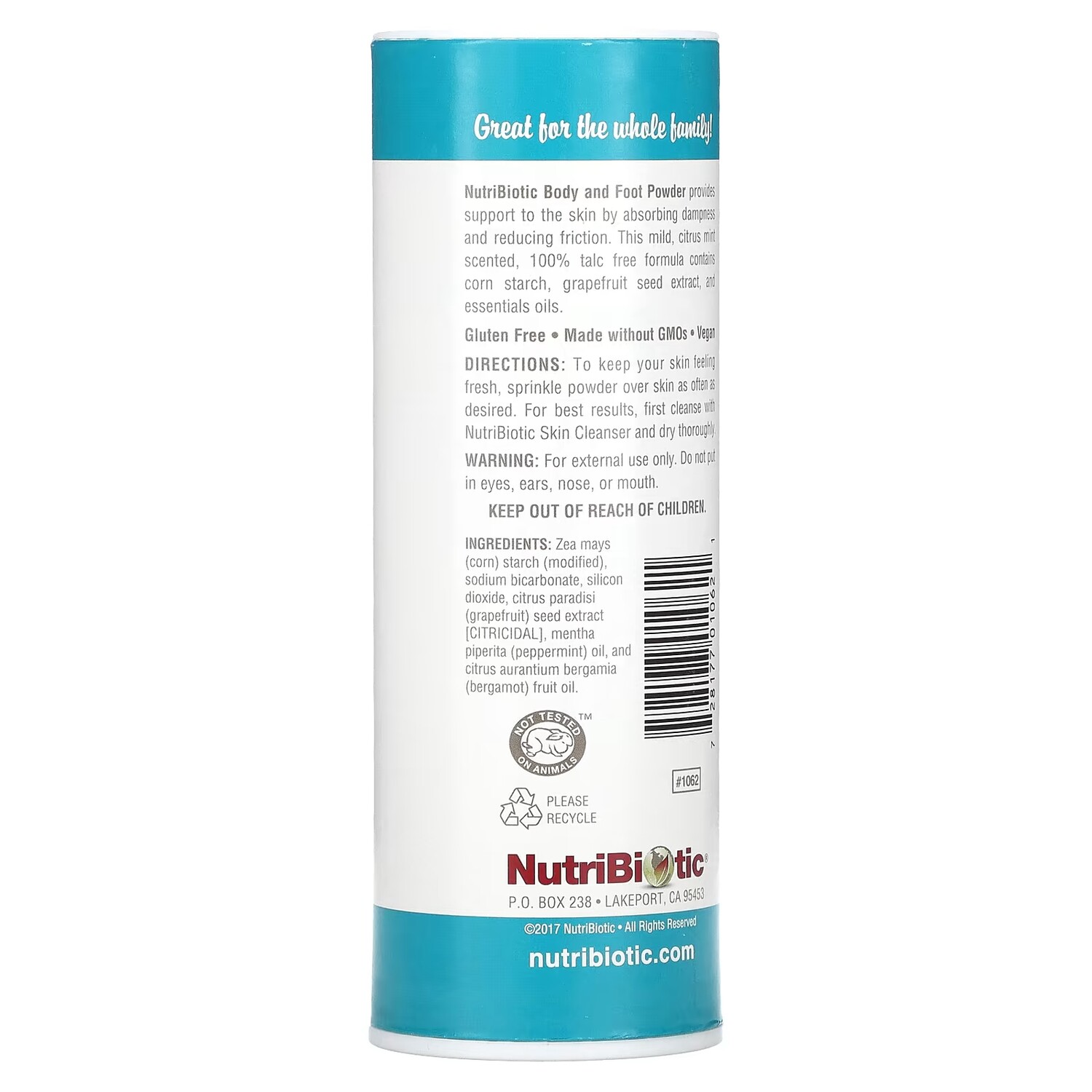 Пудра для тела и ног NutriBiotic с экстрактом косточек грейпфрута и эфирными маслами, цитрус / мята, 113 г — фото 2
