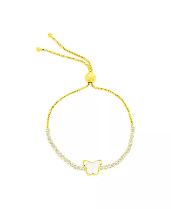 

Стерлинговое серебро, бабочка в центре, регулируемый браслет-боло с фианитами Caribbean Treasures, gold