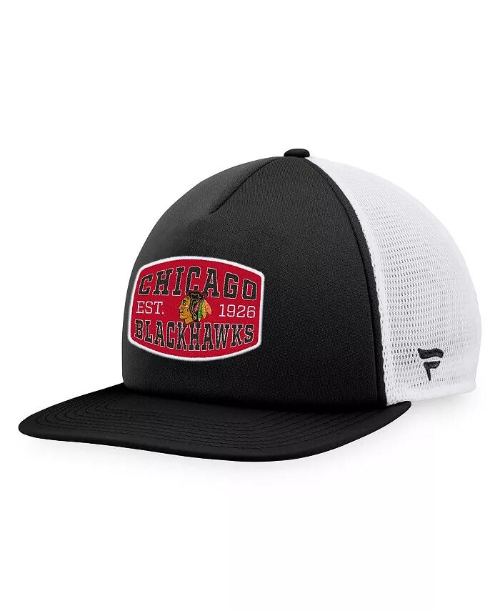 

Мужская черно-белая кепка Chicago Blackhawks из пенопласта с нашивкой спереди Trucker Snapback Fanatics, черный