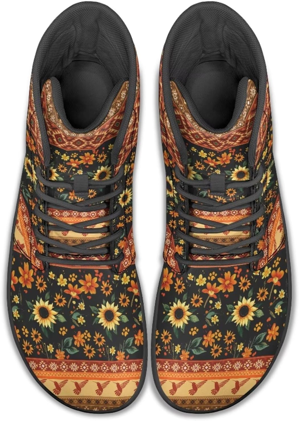 

Мужские минималистичные кроссовки Jeiento для ходьбы, походная обувь, обувь из искусственной кожи с нулевым перепадом высоты подошвы, Southwestern Tribal Native Flowers