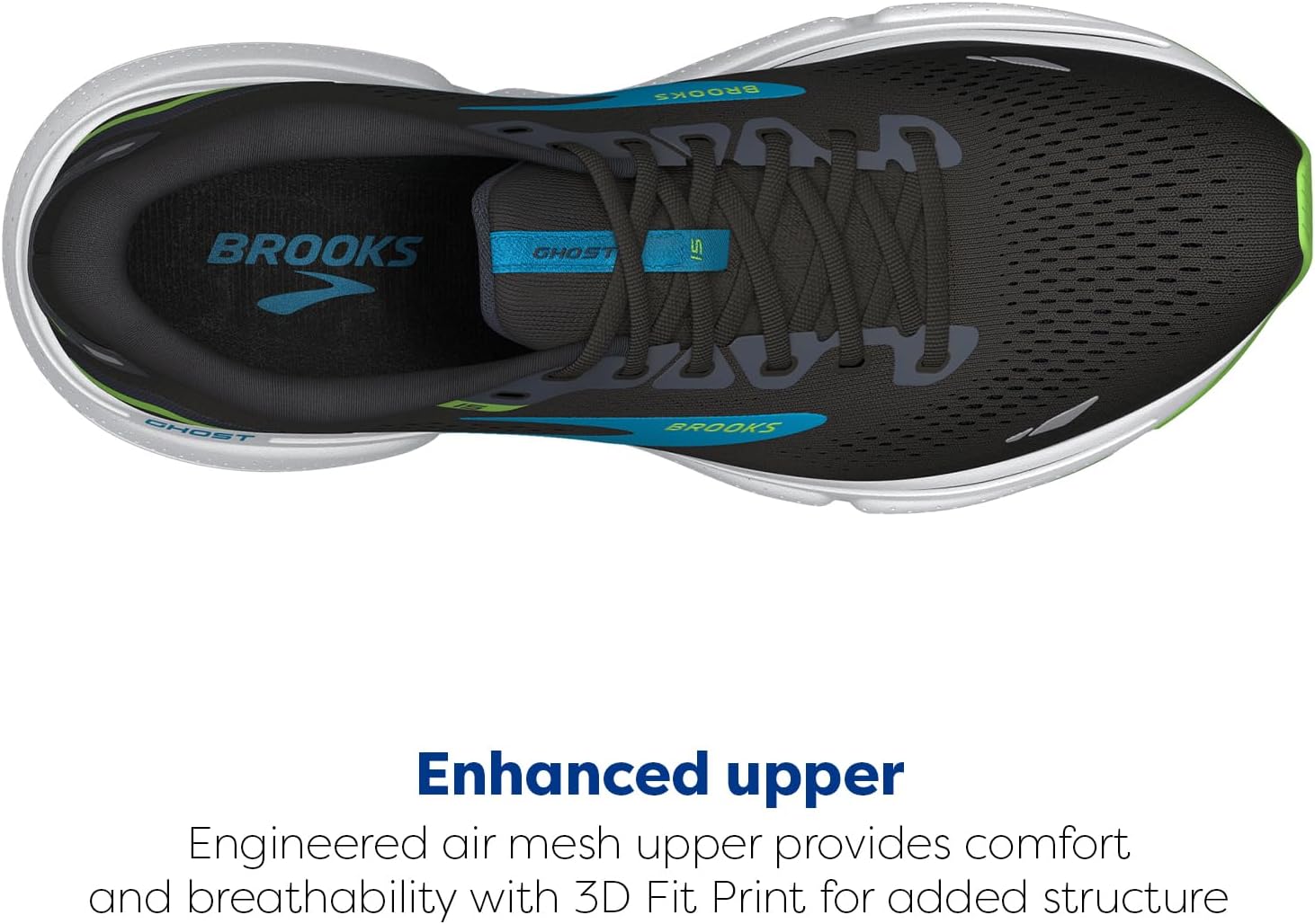 Мужские беговые кроссовки Brooks Ghost 15 - Средний, черный/зеленый — фото 4