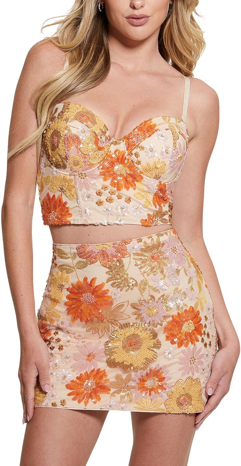 

Топ-бюстье GUESS Women's Fia Floral Sequin, Satin Rose Multi