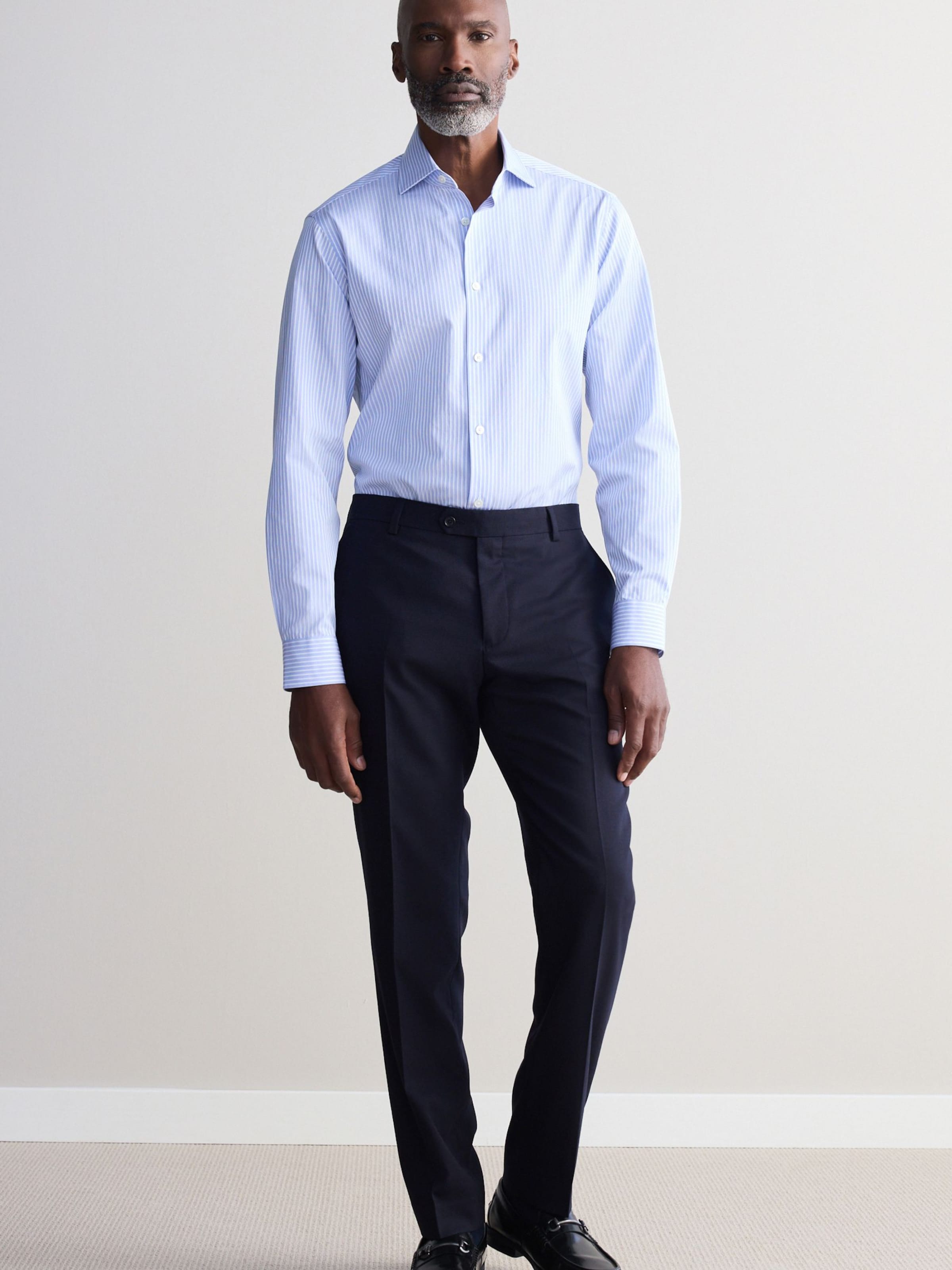 Next Рубашка с пуговицами синего цвета slim fit — фото 3