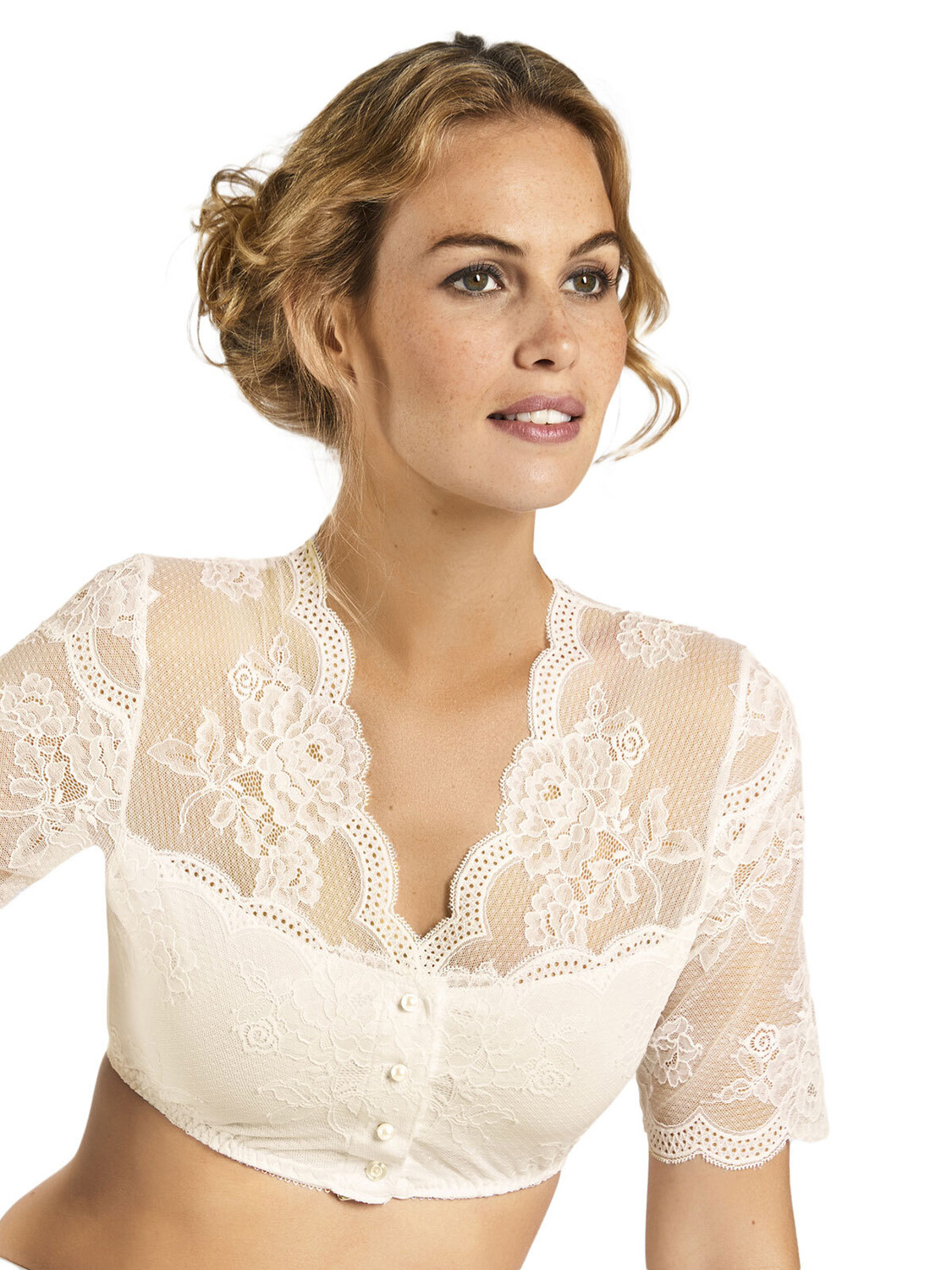 

Майка Nina von C. Dirndlbluse mit Knopfleiste, kurzarm, цвет champagner