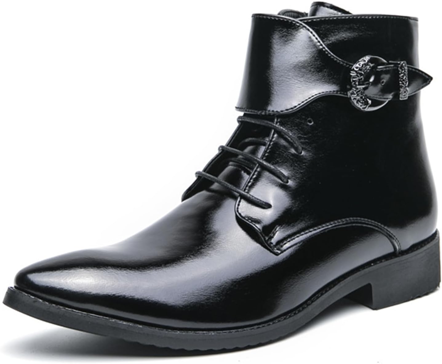 

Мужские кожаные ботинки-челси с заостренным носком, шнуровкой, ремешком на щиколотке, боковой молнией и низким каблуком, оксфорды для формальной деловой работы и ежедневного ношения Bangteuo, черный