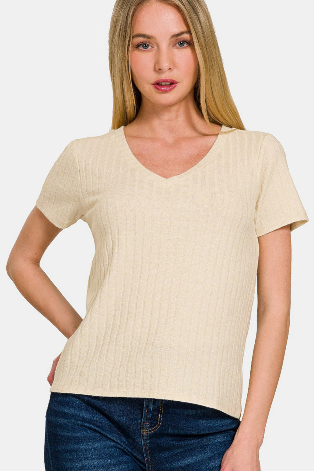 

Футболка с коротким рукавом в рубчик FASHNZFAB, бежевый