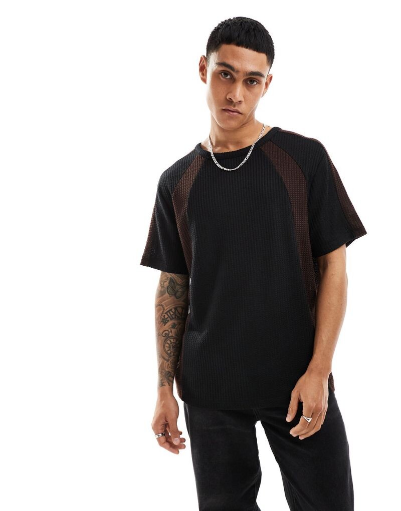 

ASOS DESIGN – футболка оверсайз со вставками и вафельной структурой