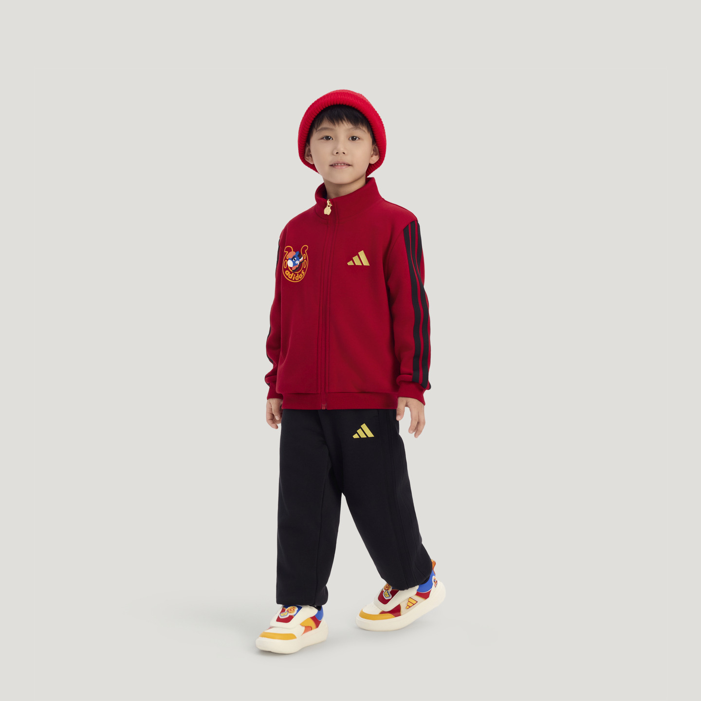 Повседневная спортивная одежда унисекс, воротник-стойка, умеренный Adidas, energy красный/черный — фото 4