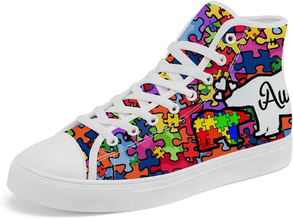 

Кроссовки для аутизма для мужчин и женщин, высокие холщовые сникерсы, на шнуровке, повседневная обувь, подарок для мамы и папы Chebing, 614 Multicolor