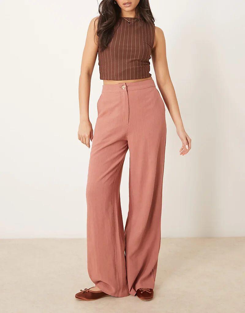 

Свободные прямые брюки ASOS DESIGN со льном цвета абрикос