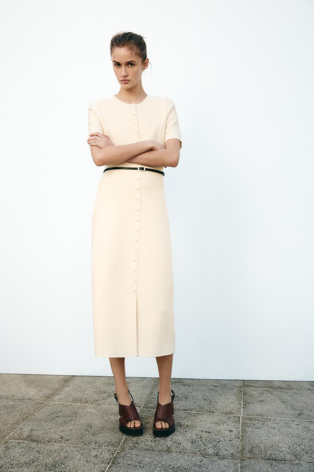 

Платье миди с поясом ZARA, цвет Vanilla