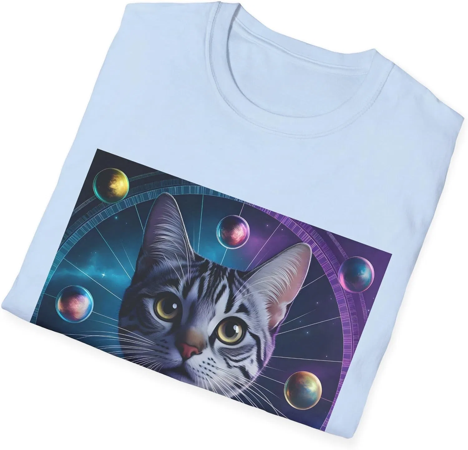 Футболка Unisex Cosmic Cat с ярким принтом GENERIC, светло-голубой — фото 4