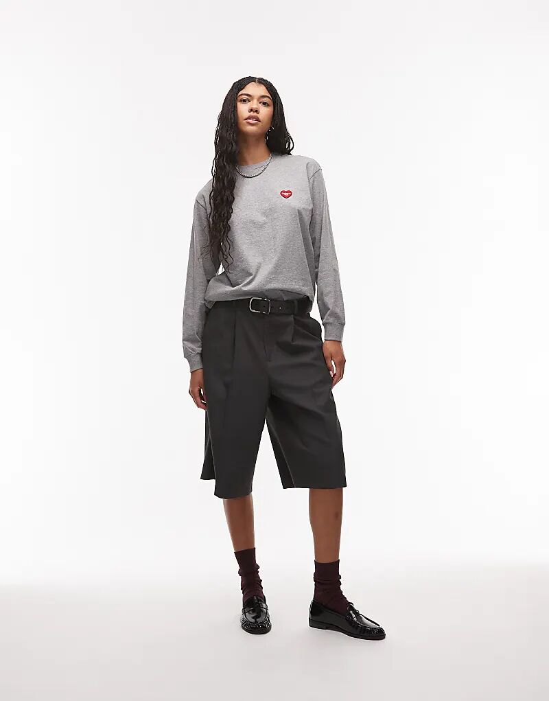 

Лонгслив с длинным рукавом Carhartt WIP с нашивкой в ​​виде сердца серого цвета