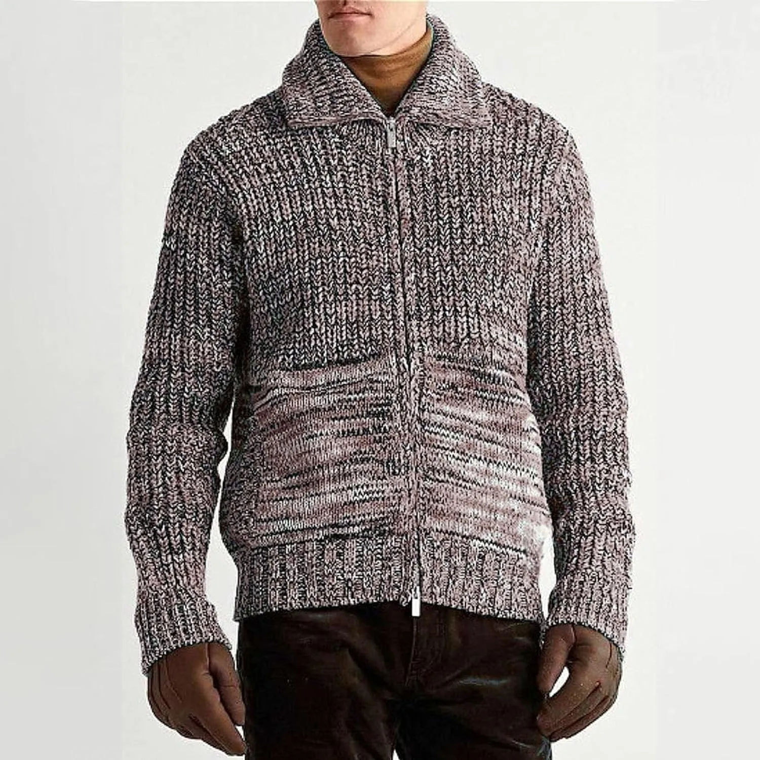 Мужской кардиган с воротником и молнией Slim Fit — фото 3