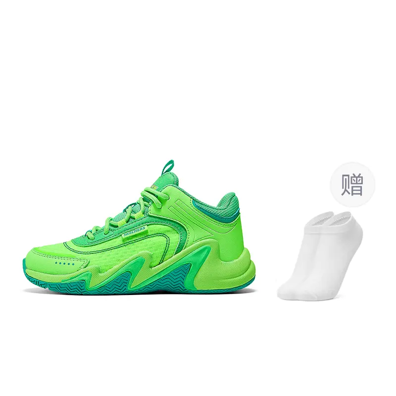 

Мужские детские баскетбольные кроссовки низкие Synthetic Leather Slip Resistant Cushioning Abrasion Resistant Skechers Kids, зеленый socks